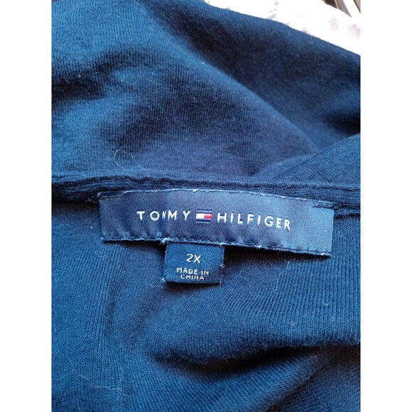 Tommy Hilfiger Sz 2X Blue Knit Cotton Pullover Top Lace Hem Shoulder Buttons - Picture 4 of 4